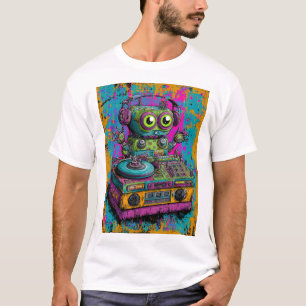 Kawaii-DJ-Roboter – Neon-Splatter-Plattenspieler-K T-Shirt