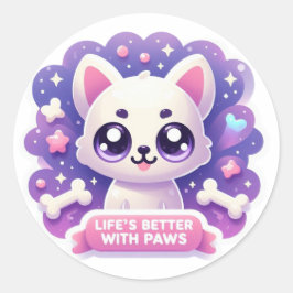 Kawaii Dog Life's Better with Paws Niedlich Puppy Runder Aufkleber
