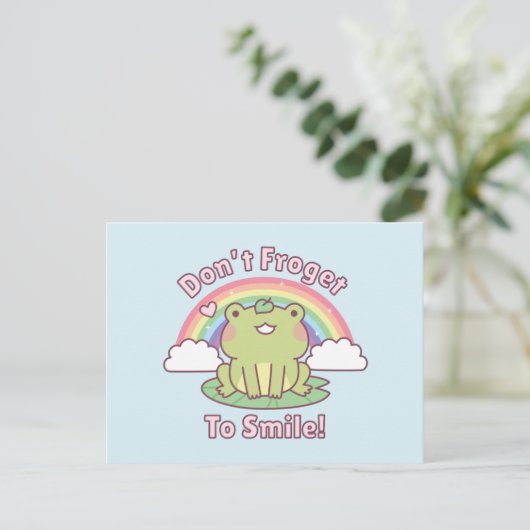 Kawaii Dont Froget zum Lächeln Frosch gute Vibes Postkarte (Stehend Vorderseite)