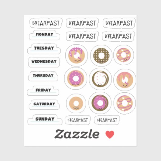 Kawaii Donut Breakfast Planner Stickers Aufkleber (Blatt)