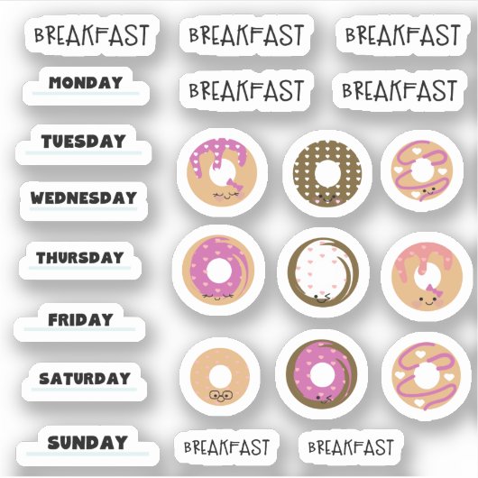 Kawaii Donut Breakfast Planner Stickers Aufkleber (Vorderseite)