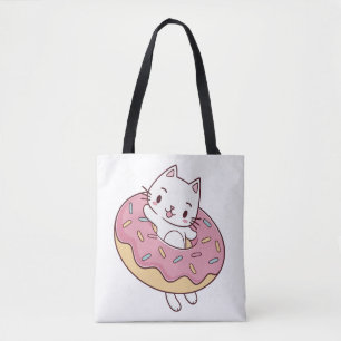 Kawaii Donut Cat Tote Bag - Niedlicher Cartoon Kit Tasche