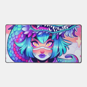 Kawaii Dragon Headdress Girl in Vaporwave Skies Schreibtischunterlage