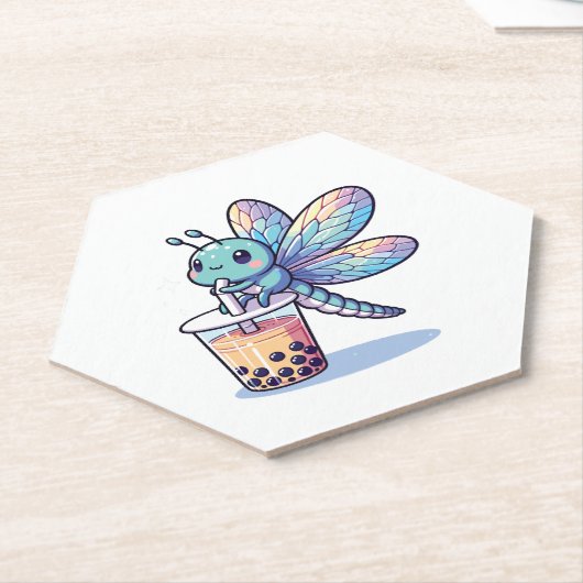 Kawaii Dragonflies Bubble Tea Boba Dragonfly Untersetzer (angewinkelt)