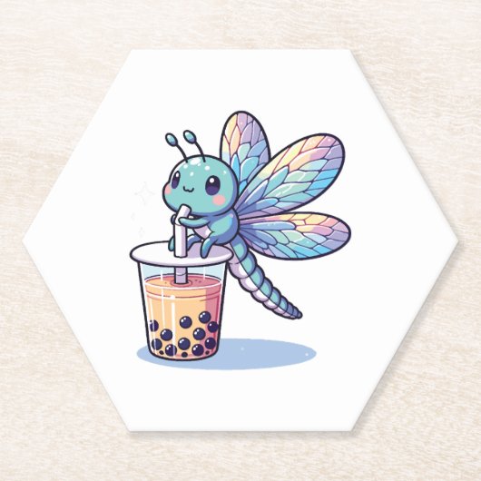 Kawaii Dragonflies Bubble Tea Boba Dragonfly Untersetzer (Vorderseite)