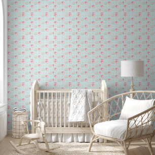 Kawaii Dreamy Bunny & Sleepy Bear Pastellblau Tapete