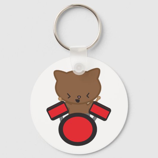 Kawaii Drummer Cat Schlüsselanhänger (Vorderseite)