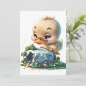 Kawaii Duckling Kissing the Blarney Stone Invitati Einladung (Stehend Vorderseite)
