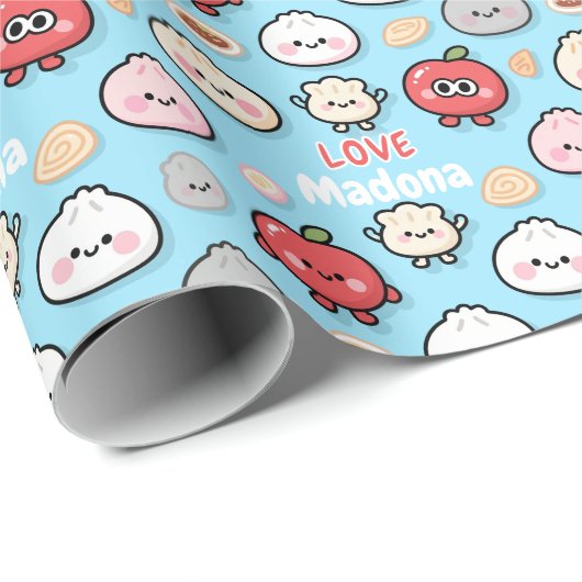 Kawaii Dumpling Apple Food Pattern Frame Geschenkpapier (Rolleneckpunkt)