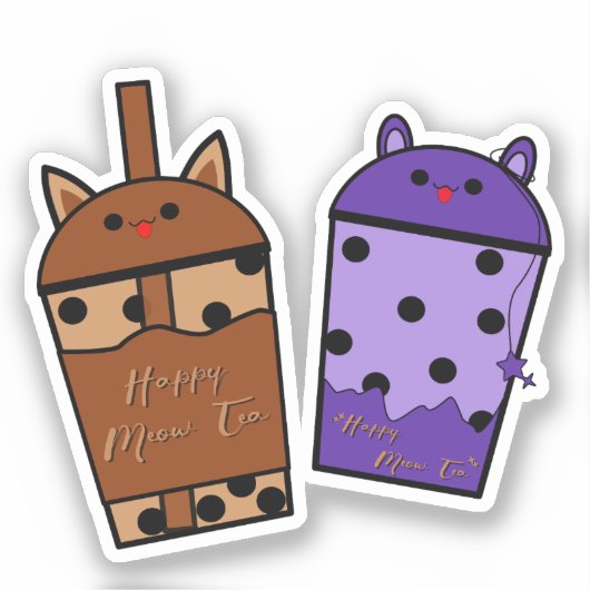 Kawaii Duo Meow Tea Vinyl Sticker (Vorderseite)