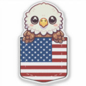 Kawaii Eagle American Flag Pocket Aufkleber (Vorderseite)