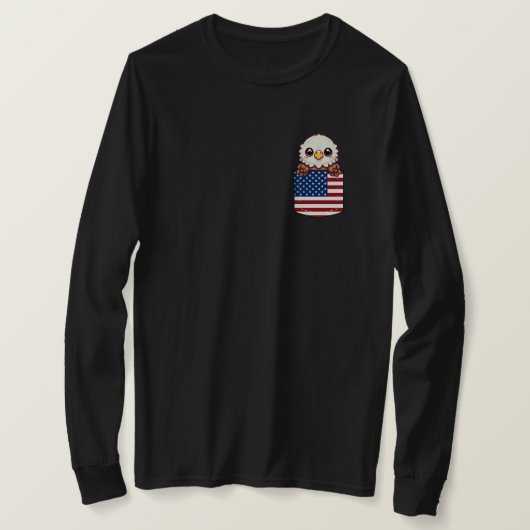 Kawaii Eagle American Flag Pocket T-Shirt (Design vorne)