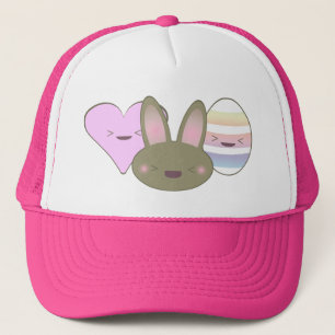 KAWAII EASTER TRIO BUNNY CHOCOLATE EGG HERZ GLÜCKL TRUCKERKAPPE