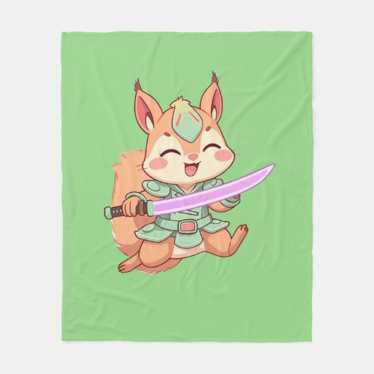 Kawaii Eichhörnchen Samurai. Fleecedecke (Vorderseite)
