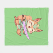 Kawaii Eichhörnchen Samurai. Fleecedecke (Vorderseite (Horizontal))