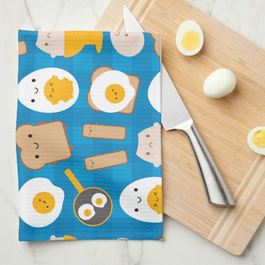 Kawaii Eier zum Frühstück Geschirrtuch (Viertel Falte)