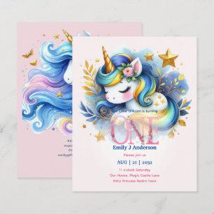 Kawaii-Einhorn 1. Geburtstags-Märchenglückwunsch