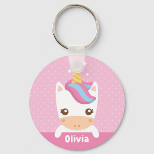 Kawaii-Einhorn-Mädchen Rosa personalisierter Schlü Schlüsselanhänger
