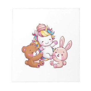 Kawaii-Einhorn mit Hase und Teddybär Langarmshirt Notizblock