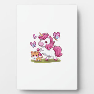 Kawaii Einhorn mit Katze und Schmetterlingen Langa Fotoplatte