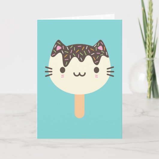 Kawaii Eis-Amigo-Katze Karte (Vorderseite)