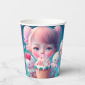 Kawaii-Eis-Girl-Untersetzer Pappbecher (Rückseite)