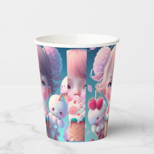 Kawaii-Eis-Girl-Untersetzer Pappbecher (Links)