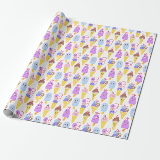 Kawaii Eis, niedlich, nahtlos. Geschenkpapier (Ungerollt)