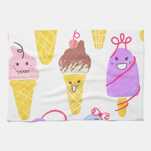 Kawaii Eis, niedlich, nahtlos. Geschirrtuch (Horizontal)