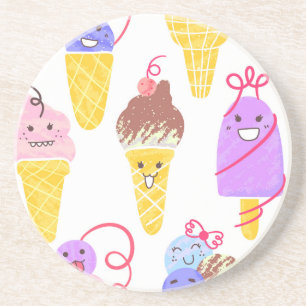 Kawaii Eis, niedlich, nahtlos. Getränkeuntersetzer