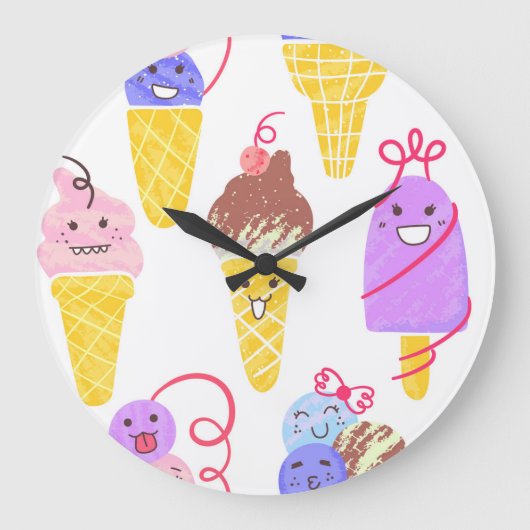 Kawaii Eis, niedlich, nahtlos. Große Wanduhr (Vorderseite)