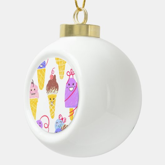 Kawaii Eis, niedlich, nahtlos. Keramik Kugel-Ornament (Rechts)