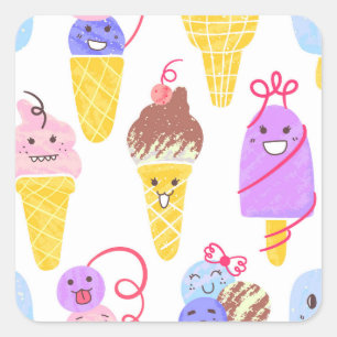 Kawaii Eis, niedlich, nahtlos. Quadratischer Aufkleber