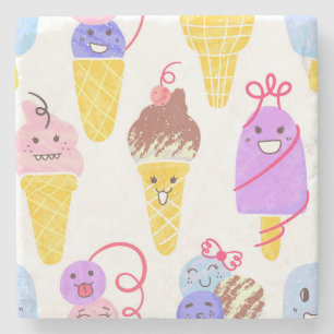 Kawaii Eis, niedlich, nahtlos. Steinuntersetzer