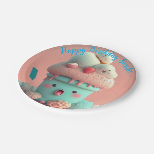 Kawaii-Eis Pappteller (Schrägansicht)