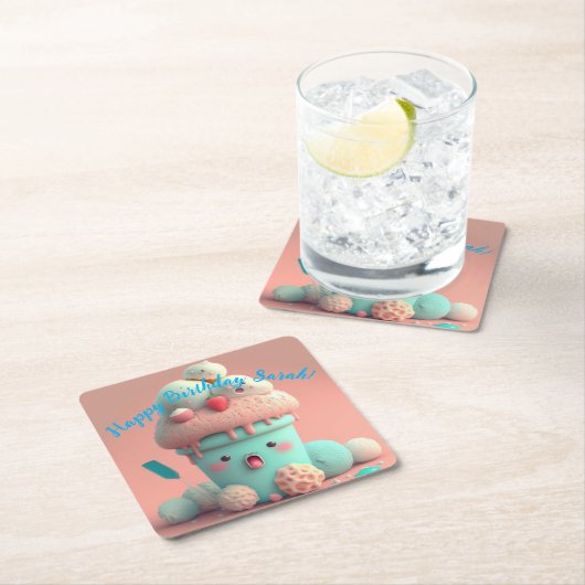 Kawaii-Eis Rechteckiger Pappuntersetzer (Vor Ort)