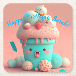 Kawaii-Eis Rechteckiger Pappuntersetzer