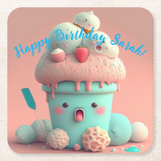 Kawaii-Eis Rechteckiger Pappuntersetzer (Vorderseite)