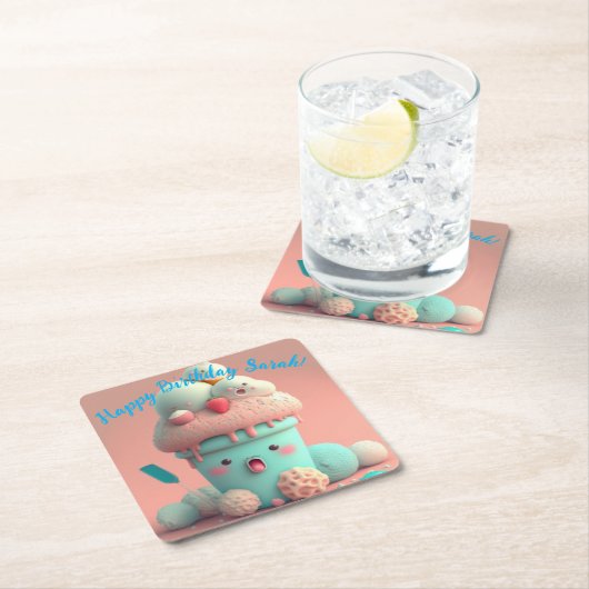 Kawaii-Eis Rechteckiger Pappuntersetzer (Vor Ort)