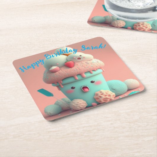 Kawaii-Eis Rechteckiger Pappuntersetzer (angewinkelt)