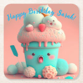 Kawaii-Eis Rechteckiger Pappuntersetzer (Vorderseite)