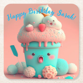 Kawaii-Eis Rechteckiger Pappuntersetzer