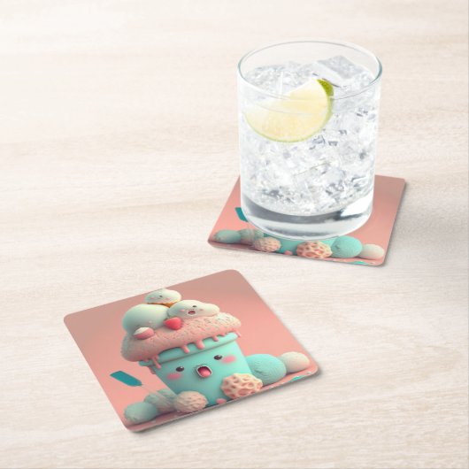 Kawaii-Eis Rechteckiger Pappuntersetzer (Vor Ort)