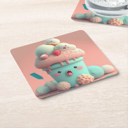 Kawaii-Eis Rechteckiger Pappuntersetzer (angewinkelt)