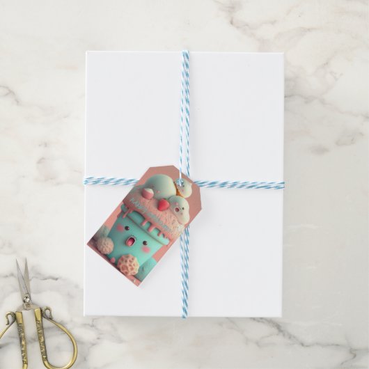 Kawaii-Eisbecher Geschenkanhänger (Mit Garn)