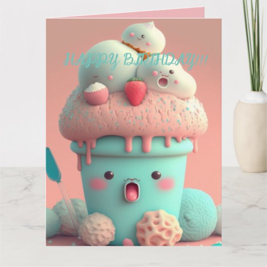 Kawaii-Eisbecher Karte (Vorderseite)