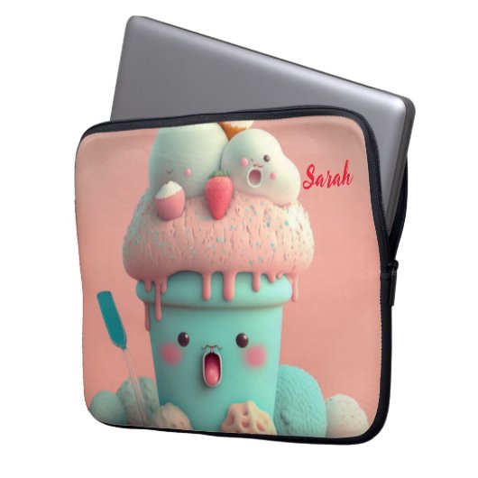 Kawaii-Eisbecher Laptopschutzhülle (Vorderseite Links)