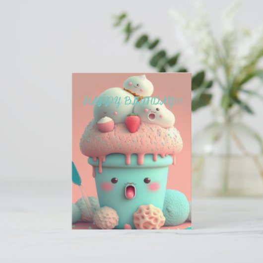 Kawaii-Eisbecher Postkarte (Stehend Vorderseite)