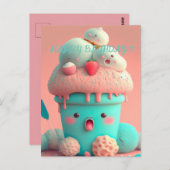 Kawaii-Eisbecher Postkarte (Vorne/Hinten)