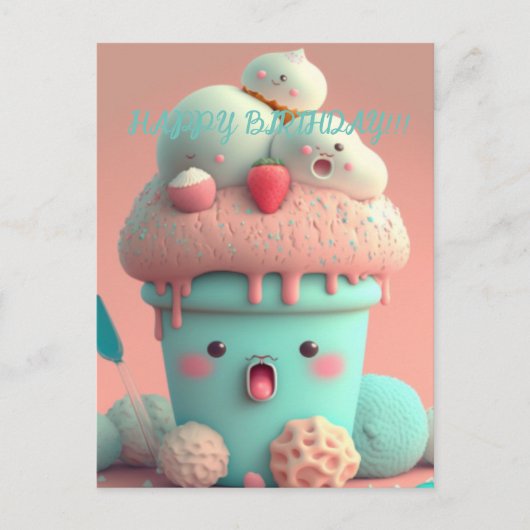 Kawaii-Eisbecher Postkarte (Vorderseite)